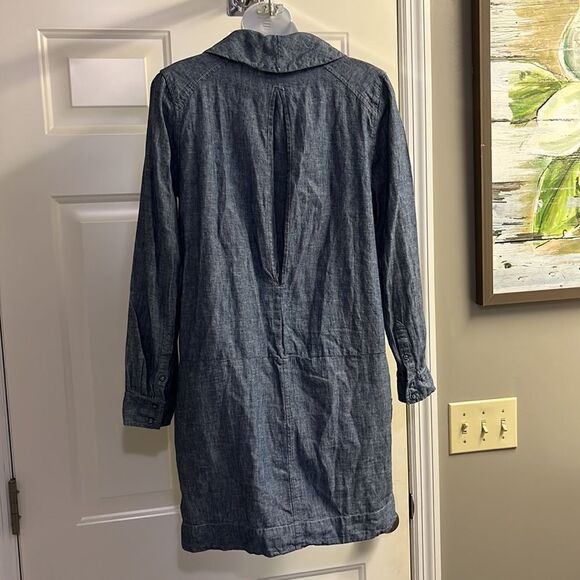 Free People Linen V-Neck Collar Long Sleeve Mini Dress w/ Pockets- Size XS - Picture 4 of 16